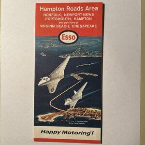 Vintage Esso Oil Gas Hampton Roads Area Norfolk US Travel Tourism Road Map 1965